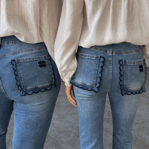 Never Fully Dressed Denim Flare Scallop Jean